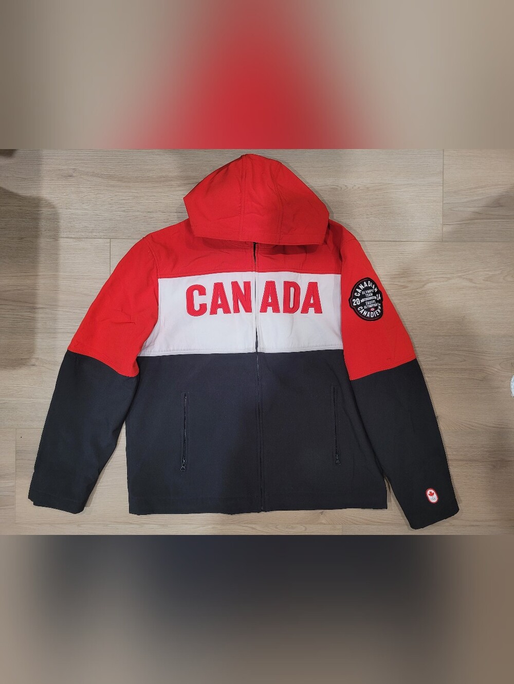 Hudsons Bay Canada Men XL Hooded Colorblock Jacket - Red/White/Black